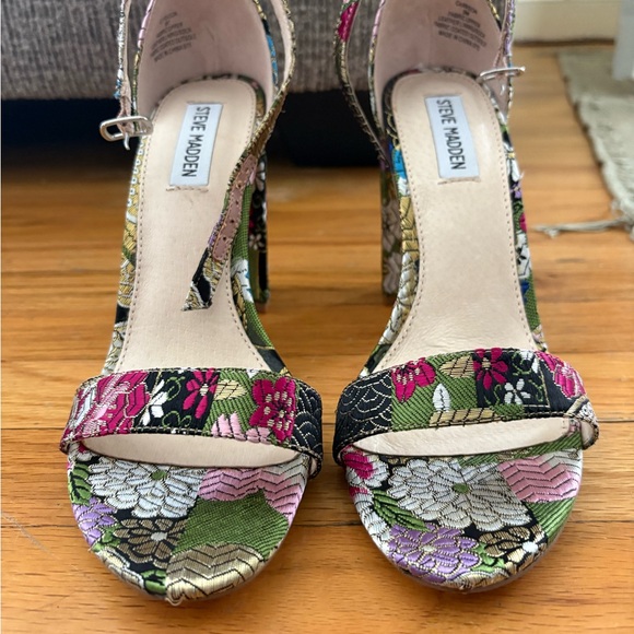Steve Madden Floral Multicolor Slingback Heels — Green Pink Black - Picture 3 of 5